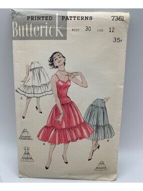 Butterick Ruffled Slip Petticoats Skirt Sewing Pattern Size 12 7361 1950s